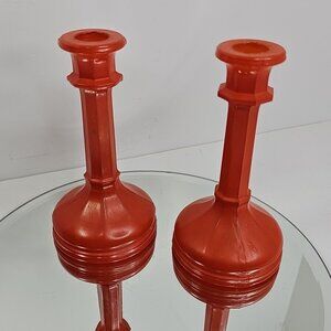 Vintage 40's Sunset Orange Glass Candle Stick Holders Amazing Set!